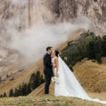 Rainy autumn wedding in the Dolomites